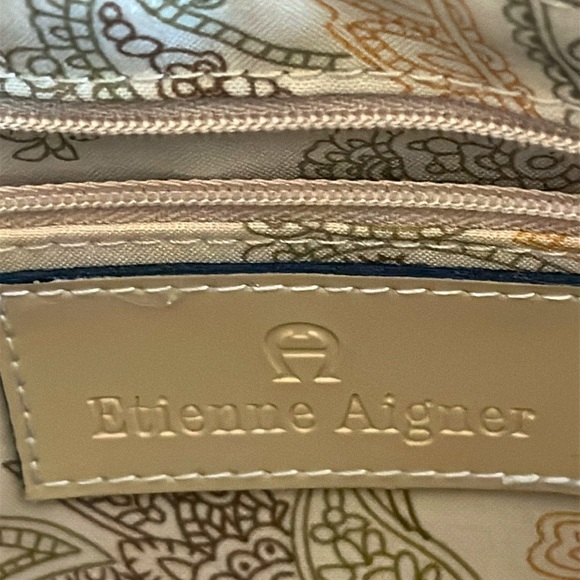 NWOT Etienne Aigner Brown Leather and Wicker Two Side Pockets Zippered Handbag - Picture 13 of 13